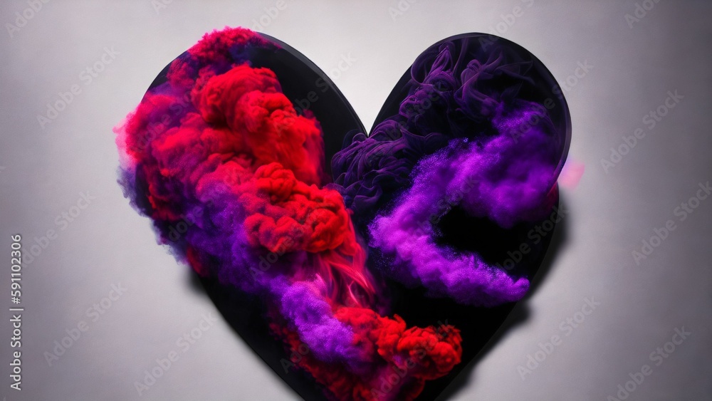 Sticker 3d render of a heart shape in magical colorful smoke effects