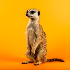 Obraz premium meerkat standing isolated on yellow studio background, made with generative ai