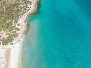 Cesme Akkum beach and cove in Turkey with aerial drone. Turkish name; Çeşme Akkum Plaji