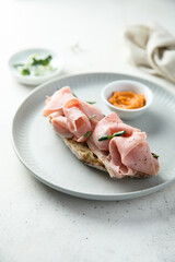 Freshly made sandwich with ham