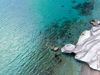 Alacati Beach in Cesme Town, Delikli koy aerial view with drone