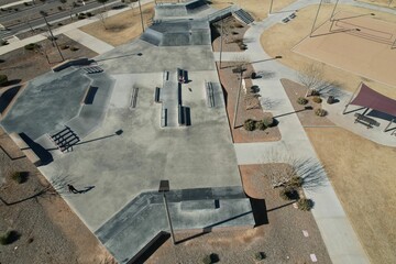 Aerial shot of the Arizona skate park with skateboard ramp