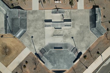 Bird's eye view of the Arizona skate park with skateboard ramp