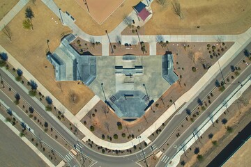 Bird's eye view of the Arizona skate park with skateboard ramp