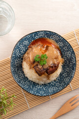 Migao, tube rice cake, rice pudding in a bowl, delicious Taiwanese street food.