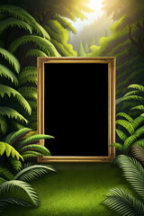 Blank picture frame in forest. Generative AI