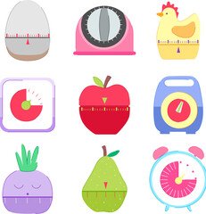 kitchen timer set cartoon vector illustration