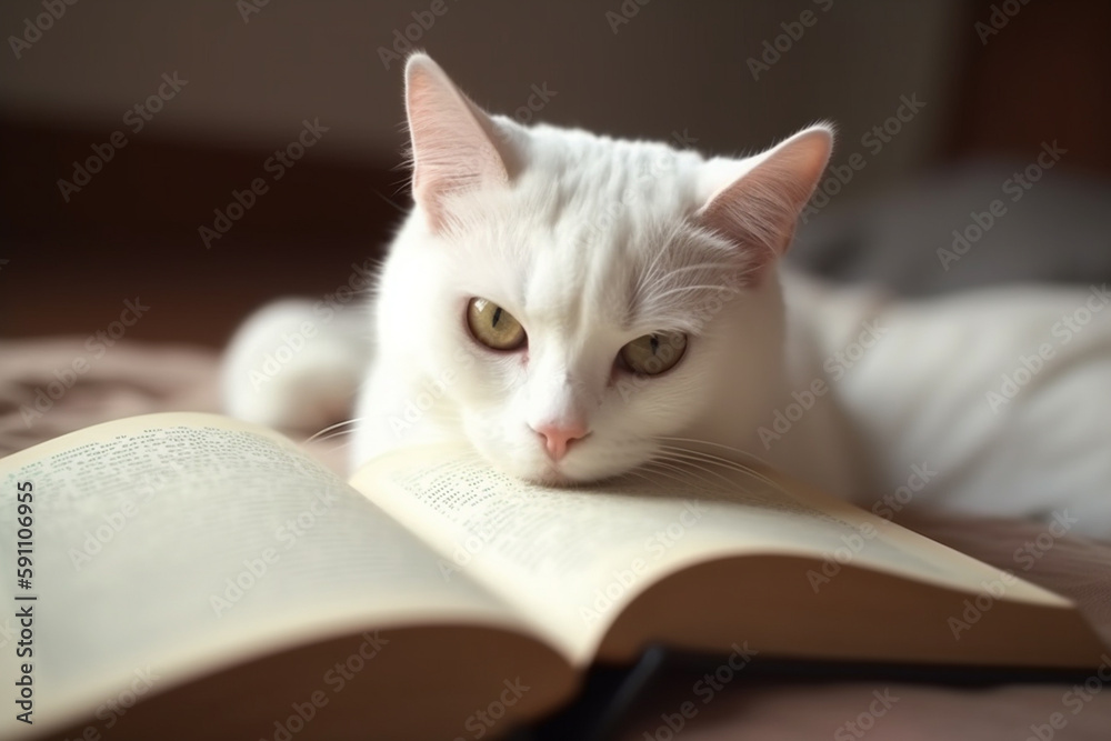 Wall mural Cat lying on top of a book