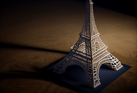 Eiffel tower paper 3d model. 3d render. Generative AI