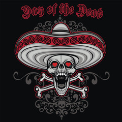 Mexican skull and bones in sombrero  , grunge vintage design t shirts