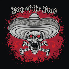 Mexican skull and bones in sombrero  , grunge vintage design t shirts