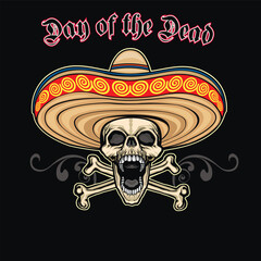 Mexican skull and bones in sombrero  , grunge vintage design t shirts