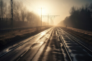 Fototapeta na wymiar highway in the fog created with Generative AI technology
