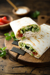 Homemade chicken wrap with vegetables