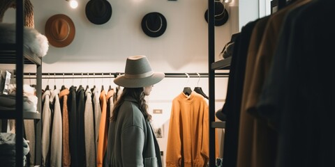 person browsing through stylish and fashionable clothing at hip and modern fashion boutique, concept of Retail therapy and Fashionista paradise, created with Generative AI technology