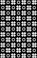 Seamless abstract geometric repeated grid pattern along with floral shapes design vector element in black color 