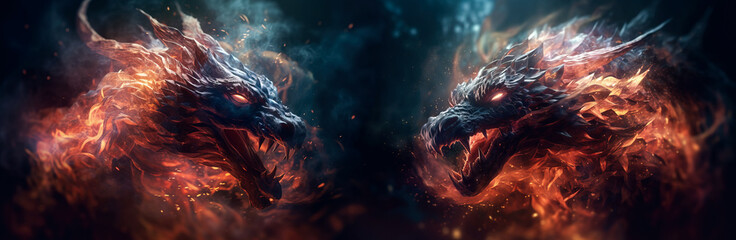 dragons smoke and fire in the darkness. Generative AI