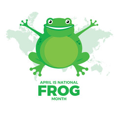 April is National Frog Month vector illustration. Happy smiling green frog cartoon. Funny cheerful frog icon vector. Important day
