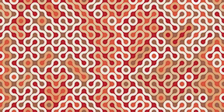 Seamless Truchet tile pattern in retro colors. Repeating geometric shapes. Creative coding computational design.