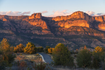 Mountain Range Rocs de Queralt at Sunset  in Pallars Jussa, Catalonia