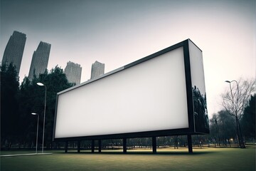 Obraz premium Wide blank billboard mockup in city square during day, created with generative ai