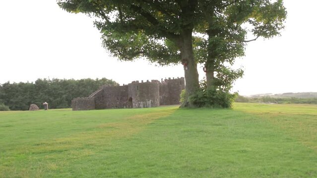 old tree and little hobbits castle at sunset.