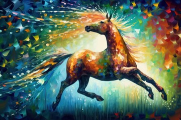 Colorful horse. Beautiful illustration picture. Generative AI