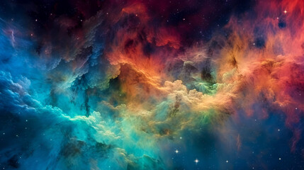 Naklejka na ściany i meble Colorful space galaxy cloud nebula, Stary night cosmos, Universe science astronomy, Supernova background wallpaper created with Generative AI