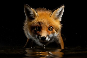 Fox is sitting, the water. Beautiful illustration picture. Generative AI