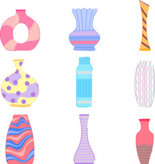 vase flower set cartoon vector illustration