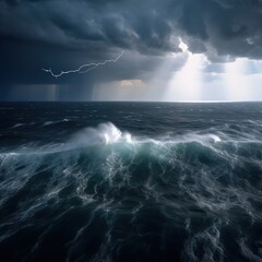 Nature's Fury in the Ocean, Thunderstorm in the Ocean, Generative AI