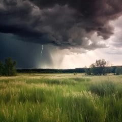 Fotobehang A Symphony of Nature: Thunderstorm in the Meadow, Generative AI © Reinkhart