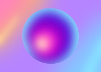 Fototapeta premium Modern abstract neon Ball on a blue, pink and purple Gradient background. holographic matte 3d sphere. Futuristic geometric template