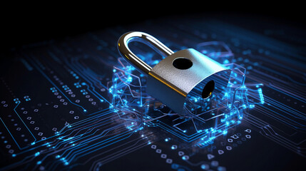 internet security lock. blue, connection, technology, cyber security. Created using generative AI.
