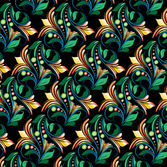 Seamless pattern with decorative ornament in ethnic style. Hand-drawn illustration.