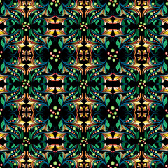 Seamless pattern with decorative ornament in ethnic style. Hand-drawn illustration.
