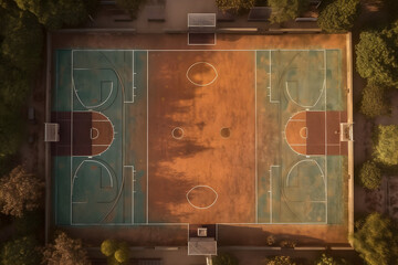Basketball court, view from above, Generative AI, generative, AI