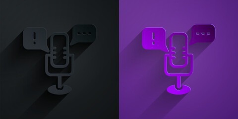 Paper cut Freedom of speech icon isolated on black on purple background. Freedom of expression. Paper art style. Vector