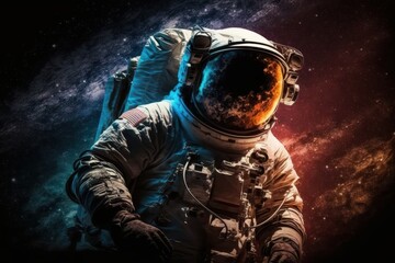 Obraz na płótnie Canvas Explorer is outside. Astronaut that is in space suit. Beautiful illustration picture. Generative AI