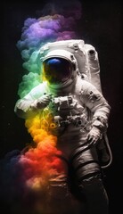 Fototapeta na wymiar Rainbow colors. Astronaut that is in space suit. Beautiful illustration picture. Generative AI