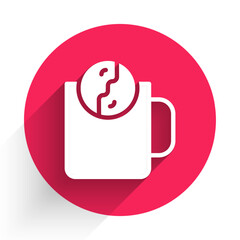 White Tea time icon isolated with long shadow background. Red circle button. Vector