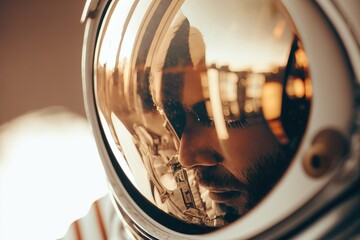 Man, human face. Cosmonaut in space suit. Beautiful illustration picture. Generative AI