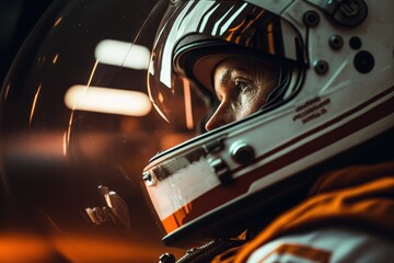 Human face. Cosmonaut in space suit. Beautiful illustration picture. Generative AI