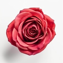 Single Rose Flower in Close-up: A Top View on White Background, Generative AI