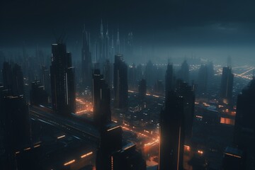 A futuristic cityscape at night, Generative AI