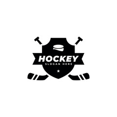 Hockey field shield logo icon design illustration vector