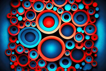 Fototapeta premium circles in red blue for abstract colorful volumetric background, created with generative ai