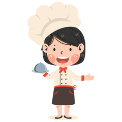 Happy Cute Kid girl In Chef Costume
