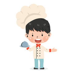 Happy Cute Kid boy In Chef Costume