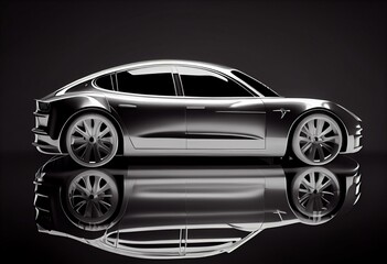 Obraz na płótnie Canvas Silver electric vehicle on black background. 3D rendering image. Generative AI